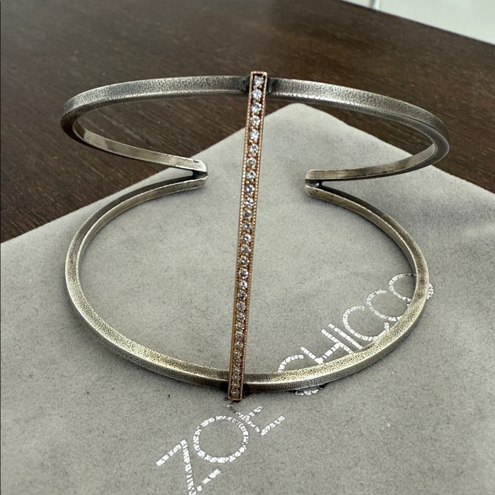 Zoe Chicco Oxidized Silver, Rose Gold, Diamond Cuff Bracelet - Picture 7 of 7